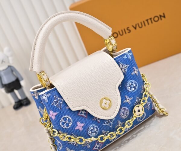 M12947 This Capucines mini handbag measures 21 x 14 x 8.0 cm (length x height x width)