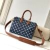 Model number M15282 - Blue fabric Speedy P9 Bandoulière 30 handbag          32 x 22.5 x 18 cm (length x height x width)
