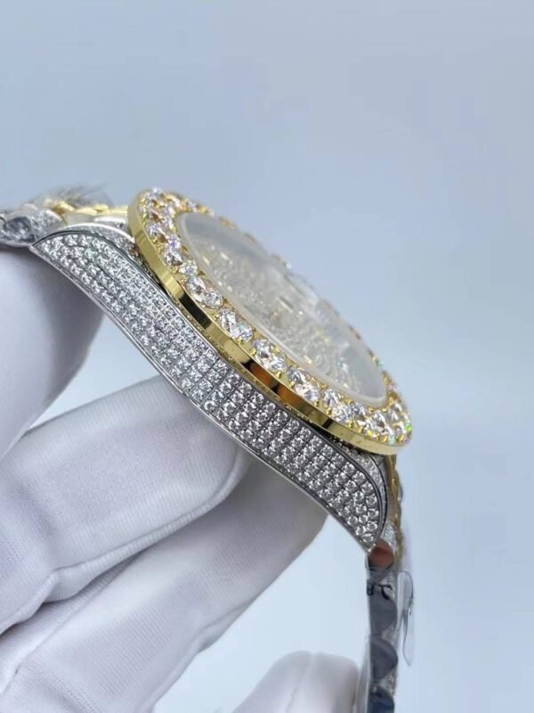 Rolex's new full-diamond large-diameter bezel, with colorful Arabic numerals in a starburst pattern, measures 43mm.