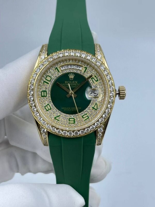 New dual-calendar green digital diamond surface, green tape  36mm