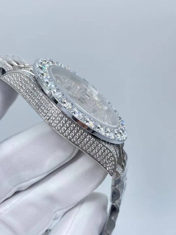 Rolex's new full-diamond large-diameter bezel, with colorful Arabic numerals in a starburst pattern, measures 43mm.