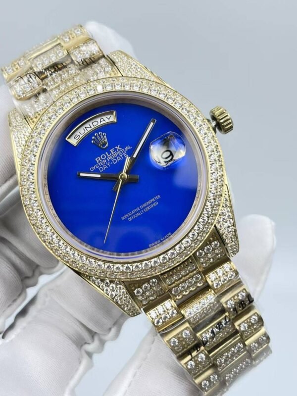 Rolex full-diamond blank face with dual calendars, size 41mm