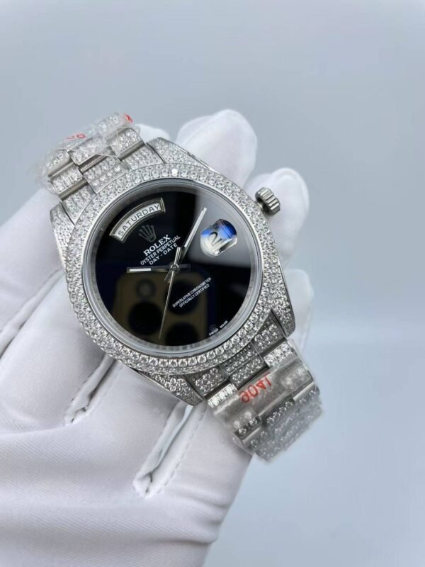 Rolex full-diamond blank face with dual calendars, size 41mm