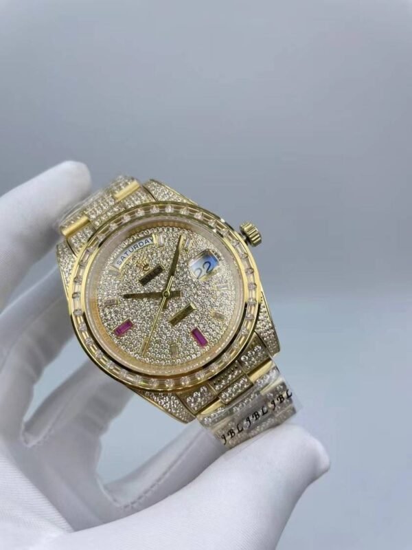 Rolex diamond ring with full diamonds and star-shaped diamond studs on the surface, size 41mm
