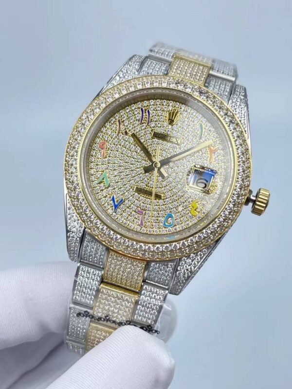 Rolex's new full-diamond flat three-leaf bracelet, with colorful Arabic numerals on a star-shaped surface, size 41mm