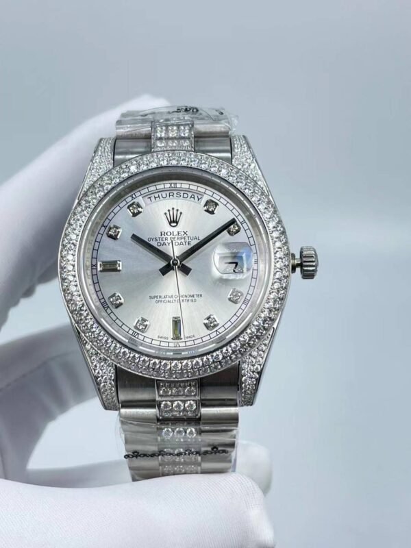 Rolex new model with double row diamond bezel, double calendar, six-nine dial, size 41mm