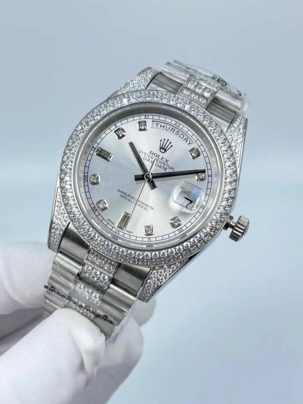 Rolex new model with double row diamond bezel, double calendar, six-nine dial, size 41mm