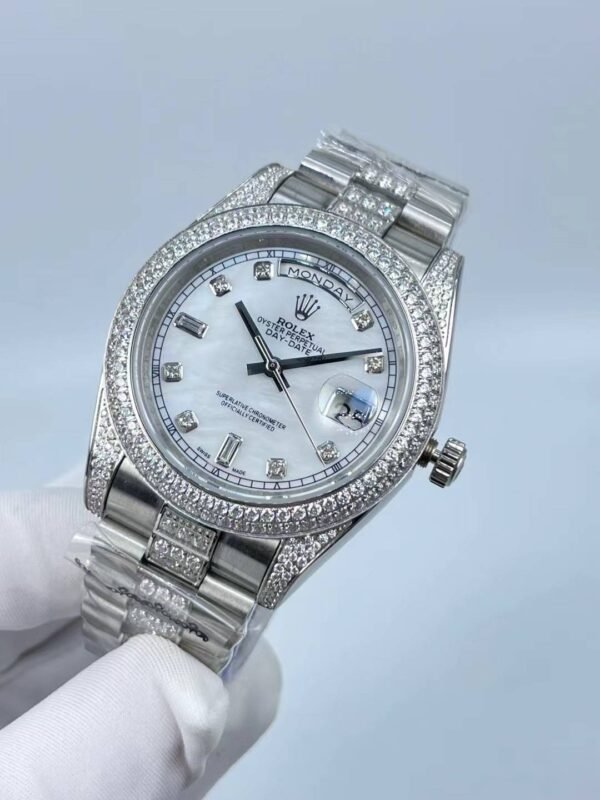 Rolex new model with double row diamond bezel, double calendar, six-nine dial, size 41mm
