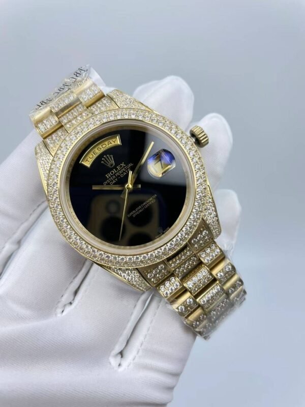 Rolex full-diamond blank face with dual calendars, size 41mm