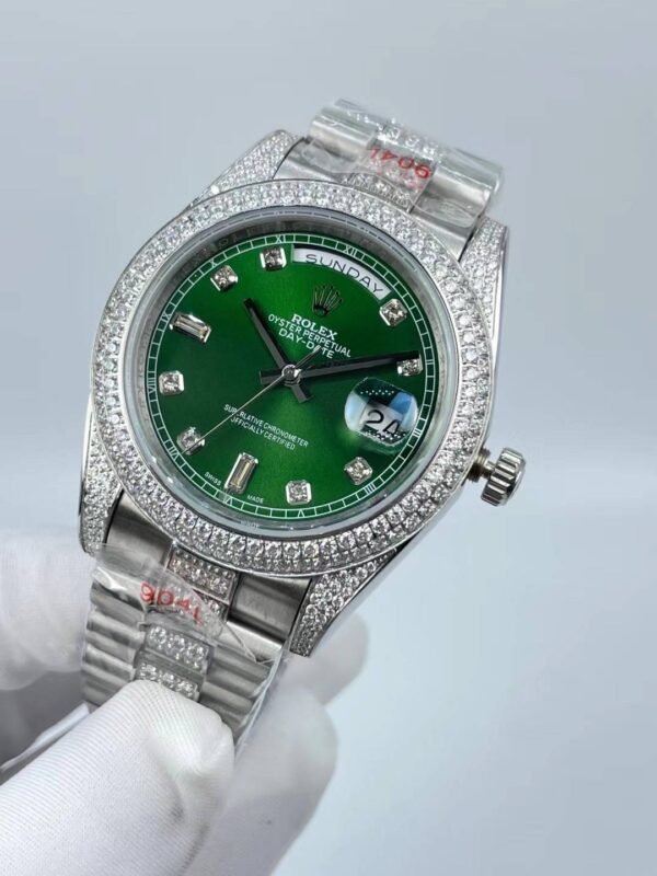 Rolex new model with double row diamond bezel, double calendar, six-nine dial, size 41mm