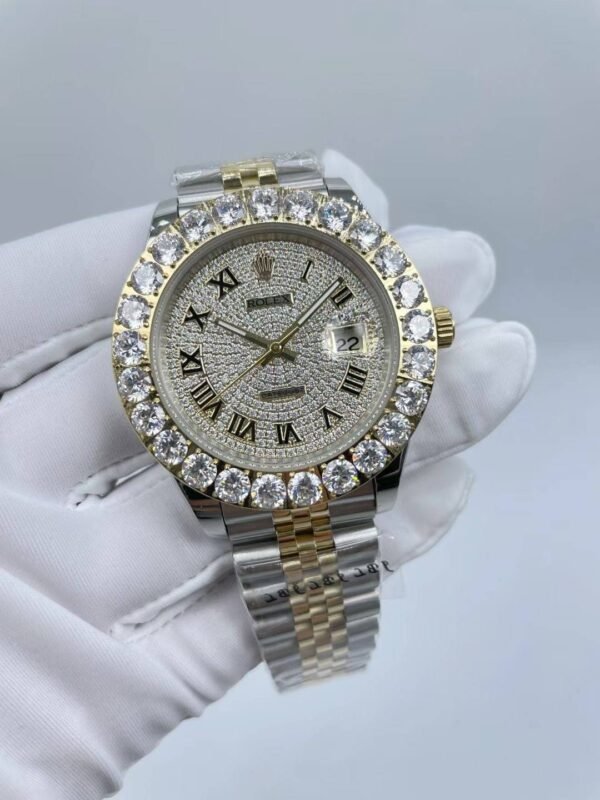 Rolex large diamond bezel with star-shaped design, size 41mm (small head grain strap)