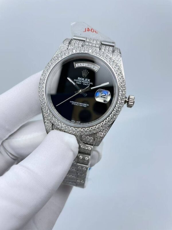 Rolex full-diamond blank face with dual calendars, size 41mm