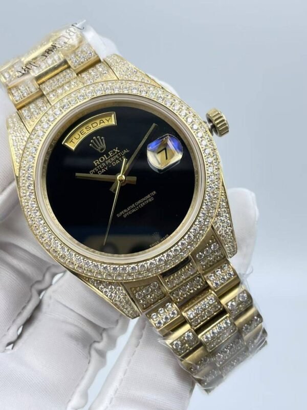 Rolex full-diamond blank face with dual calendars, size 41mm