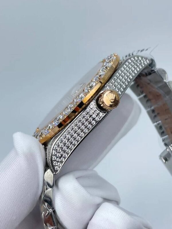 Rolex's new full-diamond large-diameter bezel, with colorful Arabic numerals in a starburst pattern, measures 43mm.