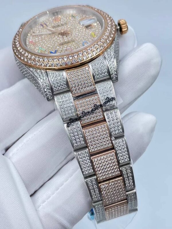 Rolex's new full-diamond flat three-leaf bracelet, with colorful Arabic numerals on a star-shaped surface, size 41mm