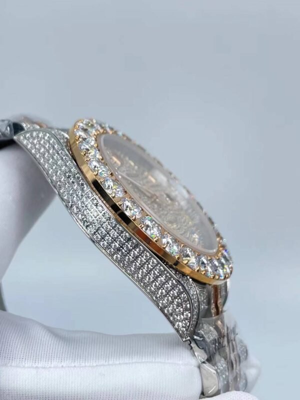 Rolex's new full-diamond large-diameter bezel, with colorful Arabic numerals in a starburst pattern, measures 43mm.