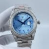 Rolex's new model with full diamonds, dual calendars, Arabic numerals on a light blue surface, size 41mm