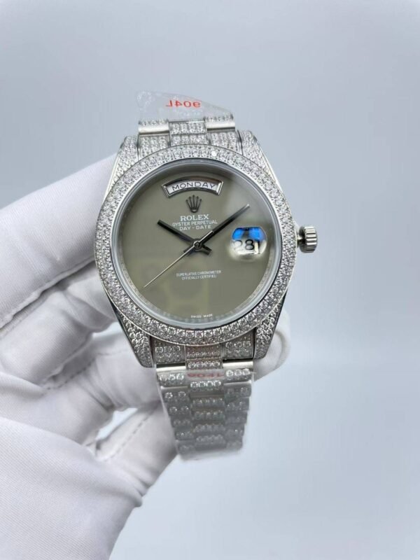 Rolex full diamond blank dial double calendar, 41mm in size.