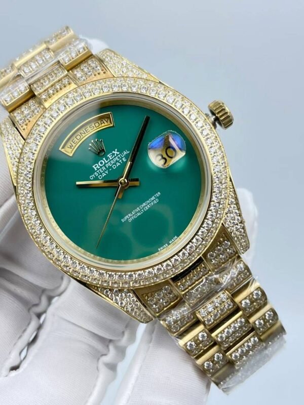 Rolex full-diamond blank face with dual calendars, size 41mm
