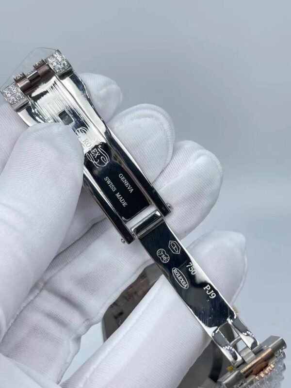 Rolex's new full-diamond large-diameter bezel, with colorful Arabic numerals in a starburst pattern, measures 43mm.