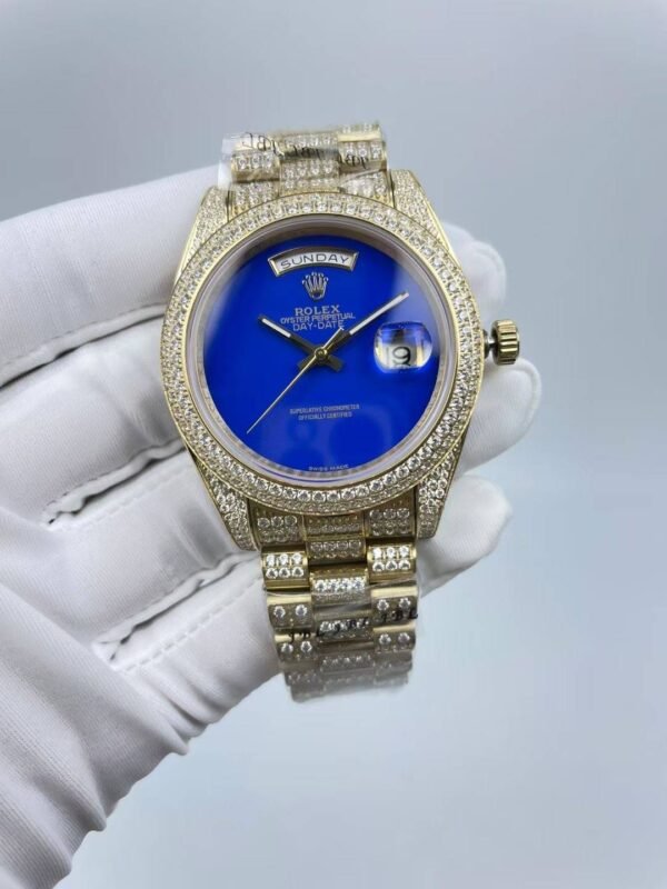 Rolex full-diamond blank face with dual calendars, size 41mm