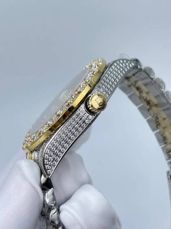 Rolex's new full-diamond large-diameter bezel, with colorful Arabic numerals in a starburst pattern, measures 43mm.