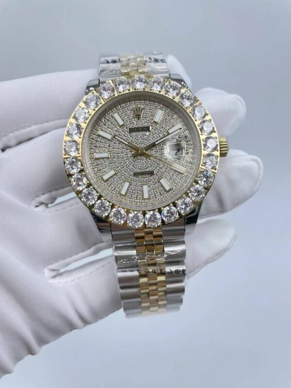 Rolex large diamond bezel with star-shaped design, size 41mm (small head grain strap)