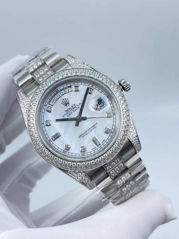 Rolex new model with double row diamond bezel, double calendar, six-nine dial, size 41mm