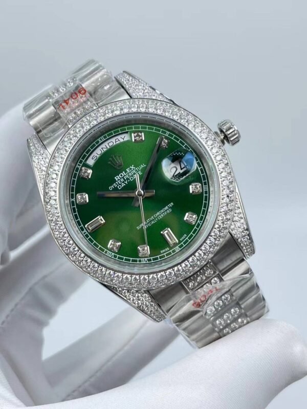 Rolex new model with double row diamond bezel, double calendar, six-nine dial, size 41mm