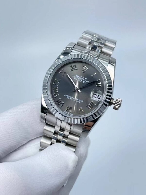 Rolex new brushed silver Roman bezel model, size 31mm