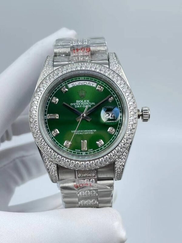 Rolex new model with double row diamond bezel, double calendar, six-nine dial, size 41mm