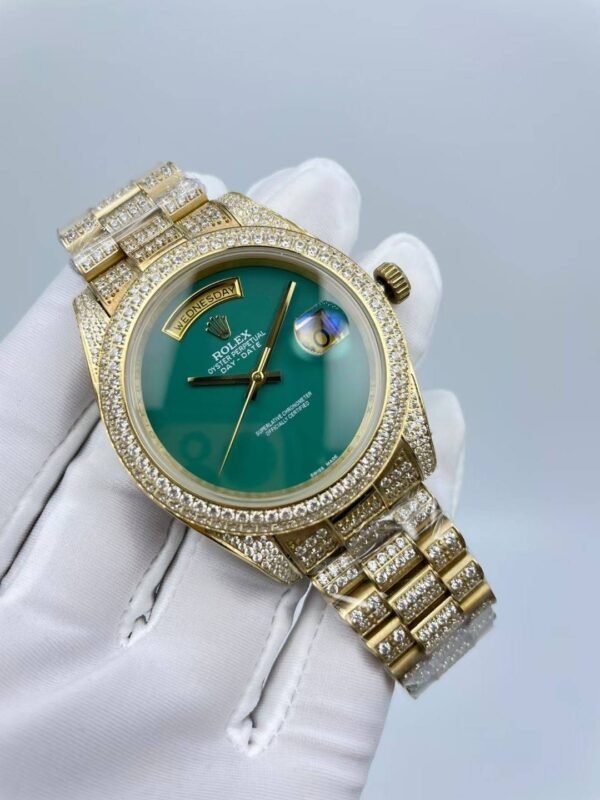 Rolex full-diamond blank face with dual calendars, size 41mm