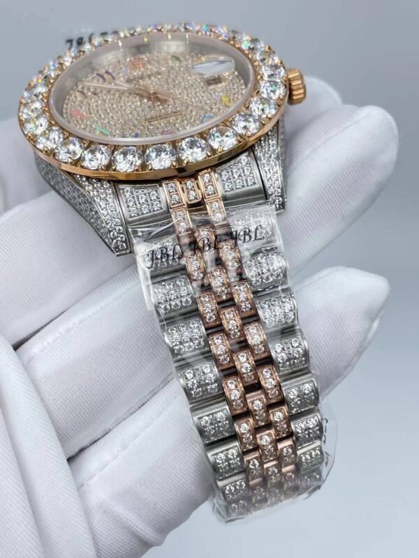 Rolex's new full-diamond large-diameter bezel, with colorful Arabic numerals in a starburst pattern, measures 43mm.