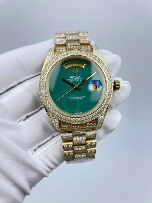 Rolex full-diamond blank face with dual calendars, size 41mm