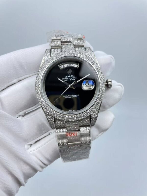 Rolex full-diamond blank face with dual calendars, size 41mm