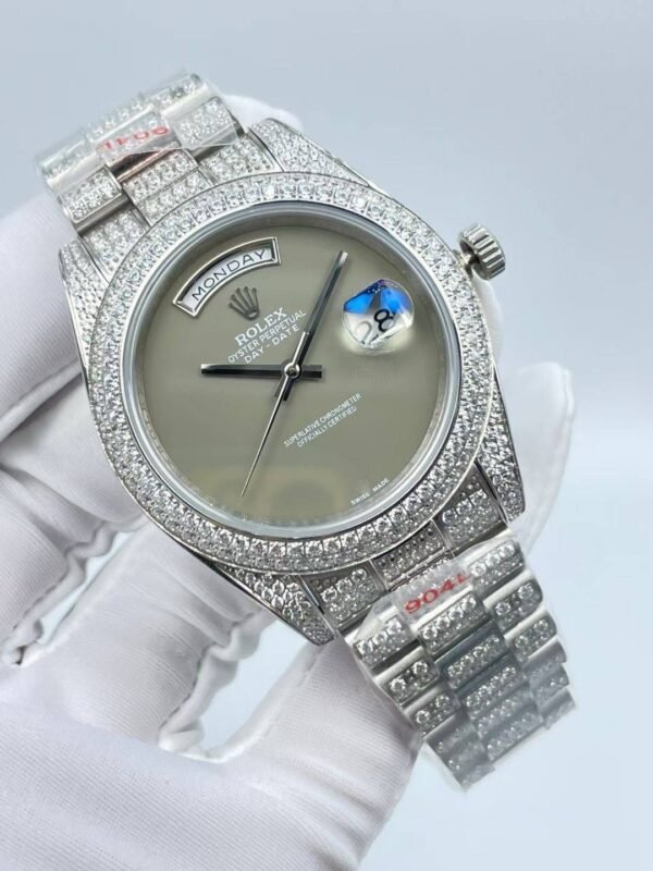 Rolex full diamond blank dial double calendar, 41mm in size.