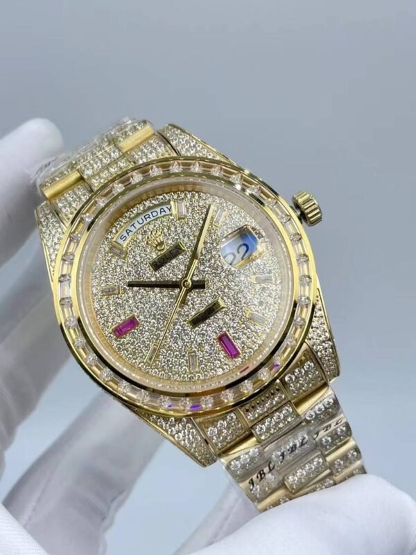 Rolex diamond ring with full diamonds and star-shaped diamond studs on the surface, size 41mm