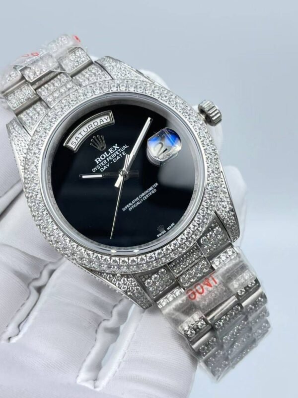 Rolex full-diamond blank face with dual calendars, size 41mm