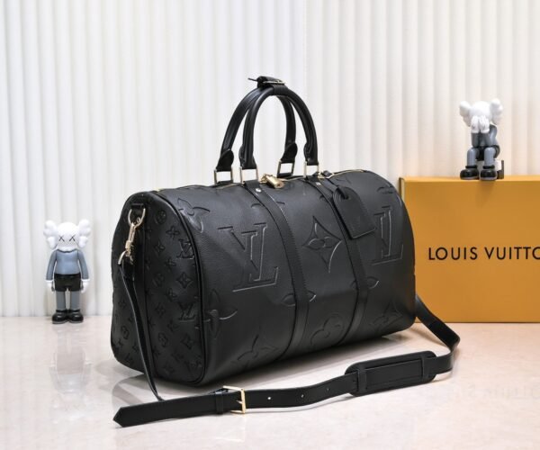 N44810 45532 Upgraded Edition 45cm Imported Top-Grade Cowhide Black-Pressed Large Flower Travel Bag 45x 27×20cm (Length x Height x Width)