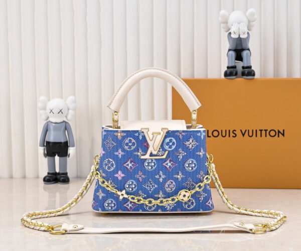 M12947 This Capucines mini handbag measures 21 x 14 x 8.0 cm (length x height x width)