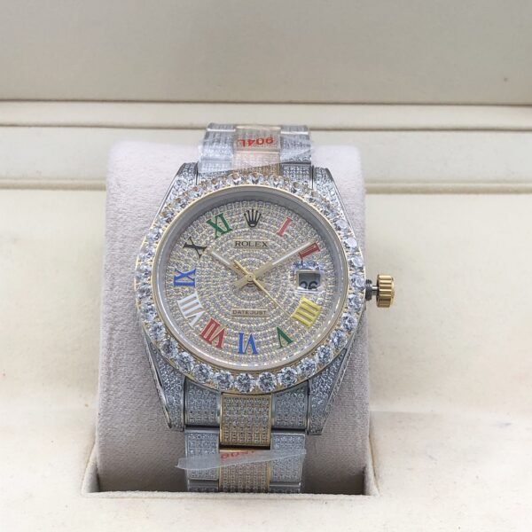 Rolex new bezel (3.55mm diamonds) star-shaped Roman dial, size 41mm