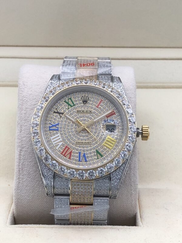 Rolex new bezel (3.55mm diamonds) star-shaped Roman dial, size 41mm