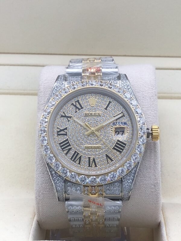 Rolex new bezel (3.55mm diamonds) star-shaped Roman dial, size 41mm