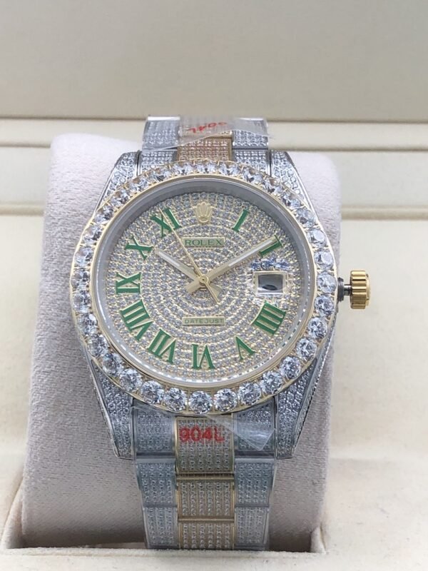 Rolex new bezel (3.55mm diamonds) star-shaped Roman dial, size 41mm