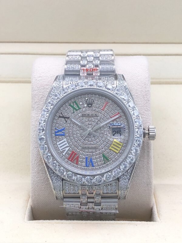 Rolex new bezel (3.55mm diamonds) star-shaped Roman dial, size 41mm