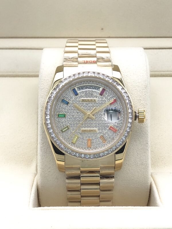 Rolex round diamond bezel with rainbow diamonds all over, size 36mm