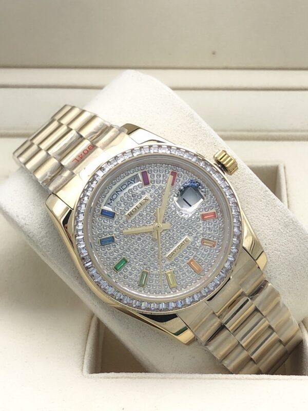 Rolex round diamond bezel with rainbow diamonds all over, size 36mm