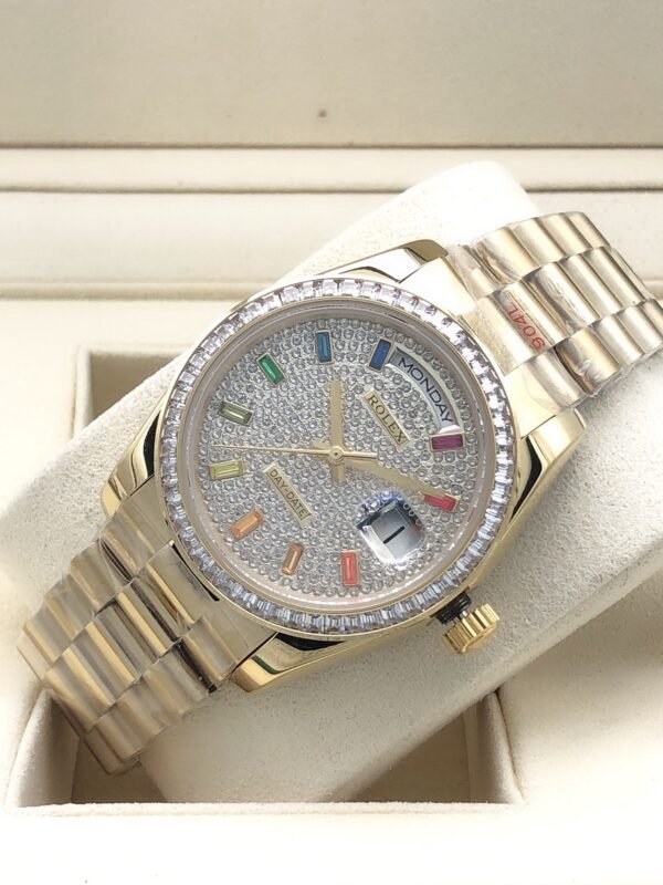 Rolex round diamond bezel with rainbow diamonds all over, size 36mm