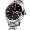 TAG Heuer Carrera Automatic, 41 mm, Steel WAR201C.BA0723 The 41mm day-date model displays the refined the TAG Heuer Carrera styling to perfection. The contrast of black dial and rose gold-plated hands, indexes, logo and Day-Date window is impactful and alluring.